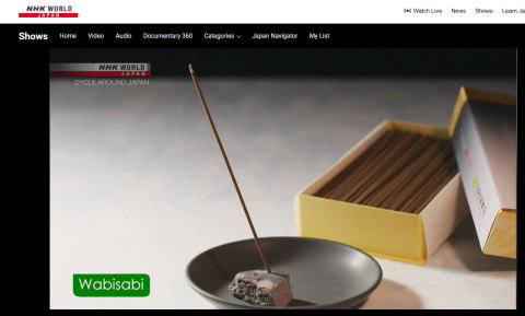 NHK WORLD 『CYCLE AROUND JAPAN』Awajishima and Ieshima - An Island Journey』Wabisabi Awaji Baikundou incense sticks.Japan brand.