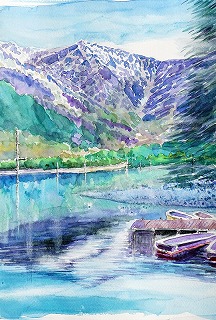 上高地のより穂高岳を望む