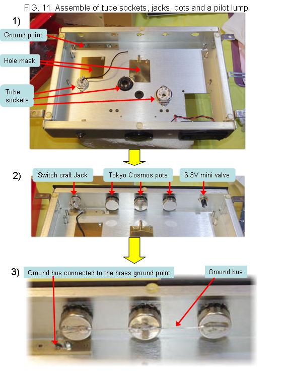 Assemble tube socket, jack, pots and pilot lamp