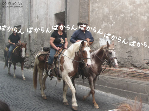 途中、ヴィテルボ名物馬祭り?の大行進と遭遇!
