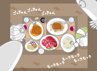 「お食事も雰囲気もよろしゅうございますねぇ」「ミヅーラさま、先ほどから羽に視線を感じますです」