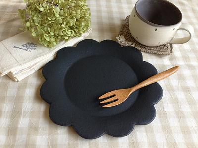 【美品】加藤益造　黒花プレート　2 加藤益造 フラワープレート 黒 2枚セット ②