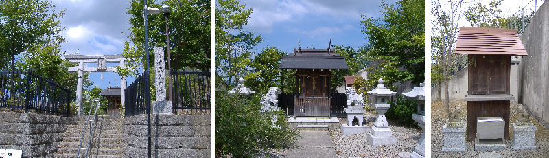 左-鳥居　中-大伴黒主神社　右-牛瀧堂