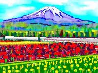 富士山とチューリップ畑 富士山とチューリップ畑