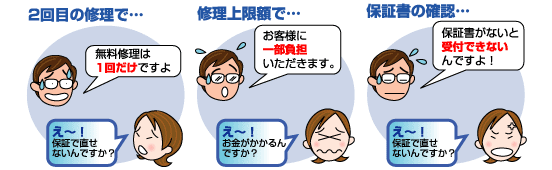 アフターサービスはここがポイント・・・名前だけの延長保証にご注意ください。（よくある保証例）