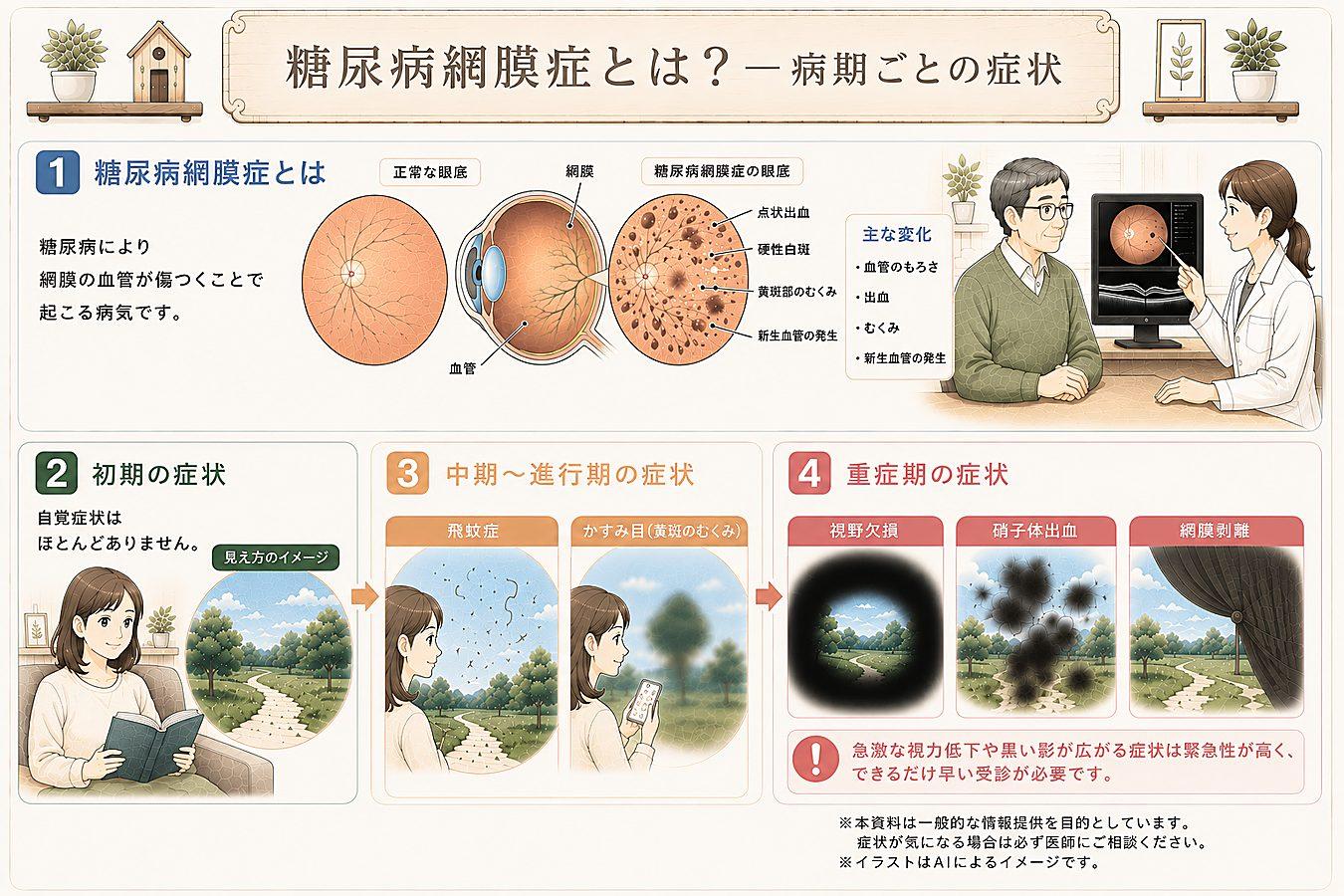 糖尿病網膜症の症状についてのイラスト