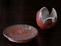 穴窯焼〆あけび向付け、皿