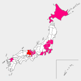 1985年（27歳）から1988年（31歳）までの国内活動地域の色付きイラスト