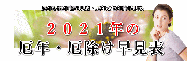 ２０２１年の厄年・方位除け早見表