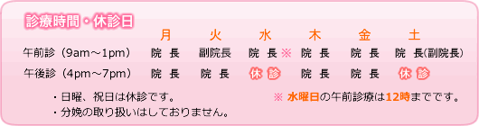 診療時間・休診日