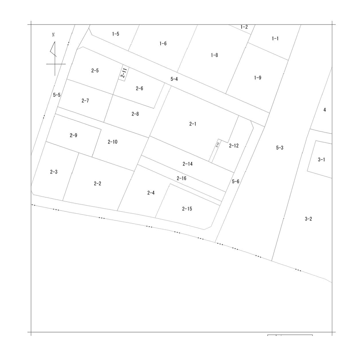 土地家屋調査士には必須資料である公図の一部です。ちなみに「2-12」に事務所が建っております！