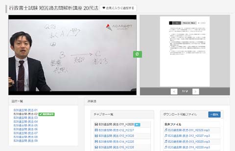 アガルート行政書士通信講座 短答過去問解析講座の講義画面１